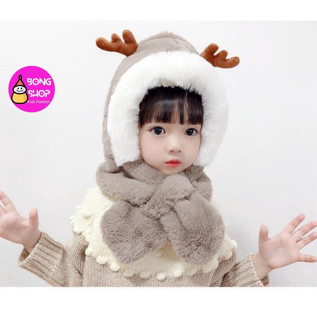 Mũ lông kèm khăn cho bé từ 1- 3t hình sừng hươu