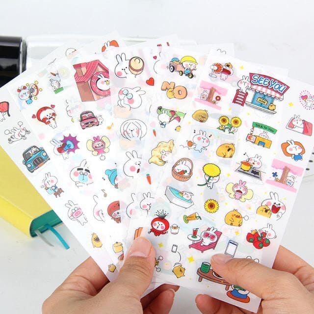Sticker 6 Tấm Hàn Quốc Hơn 150 Hình Nhiều Mẫu Cực Dễ Thương và Tiện Dụng