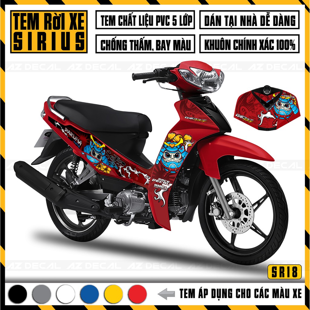 Tem Xe Sirius Mẫu Daruma | SR18 | Tem Rời Dễ Dán Tại Nhà, Decal Chống Nước, Chống Bay Màu