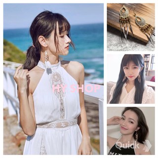 bông tai giọt lệ kết hợp lông vũ giả xinh xắn