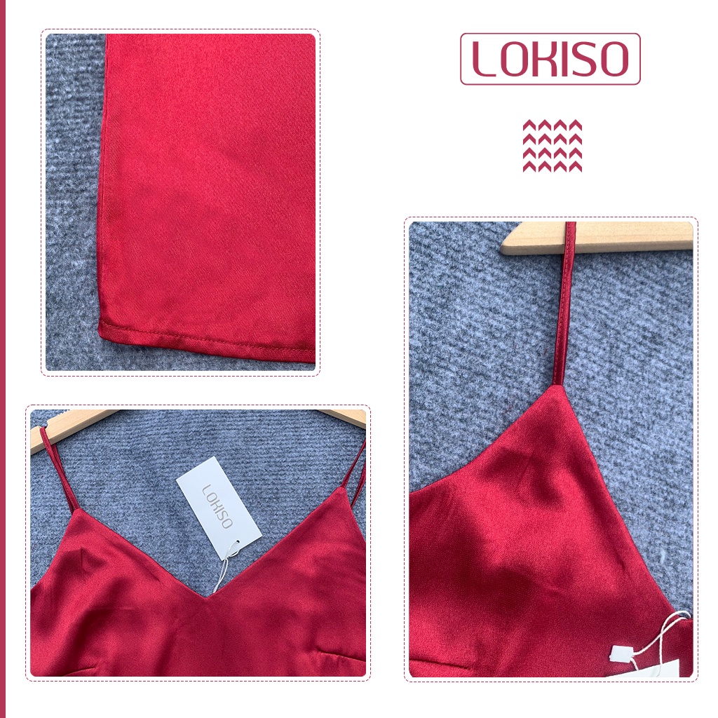Đầm ngủ nữ lụa satin hai dây dài dáng suông chất lượng cao sexy LOKISO VD05