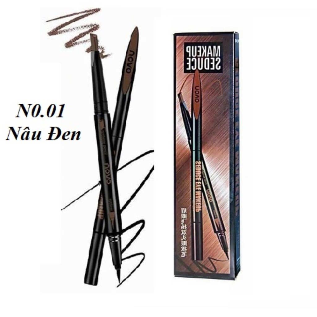 Bộ Chì Kẻ Mày & Kẻ Mí 2 Đầu 2in1 NOVO Seduce Eye Makeup No.01 - Nâu Đen
