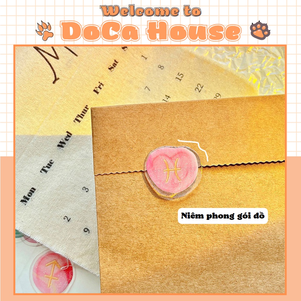 Set 12 Sticker Dấu Ấn, Miếng Dán Sáp Niêm Phong Tráng Nhũ Lấp Lánh Trang Trí Sổ Tay DIY