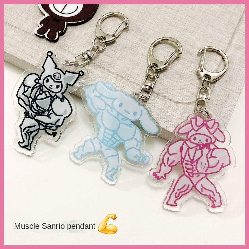 Móc khóa hình nhân vật Macho Melody Kuromi Cinnamon Sanrio luyện tập cơ bắp