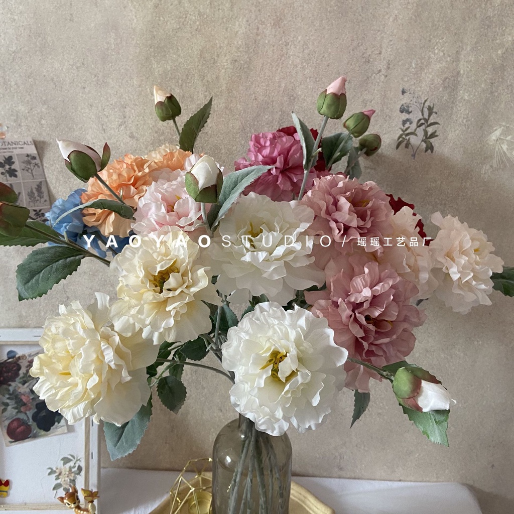 【Flower room gir】Hoa giả-3 Hoa mẫu đơn nhân tạo 65cm-Trang trí nhà cửa-Trang trí đám cưới
