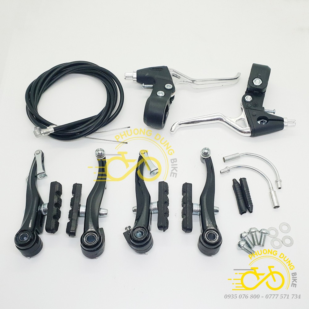 Bộ tay phanh, má phanh, vỏ ruột dây phanh trước sau xe đạp