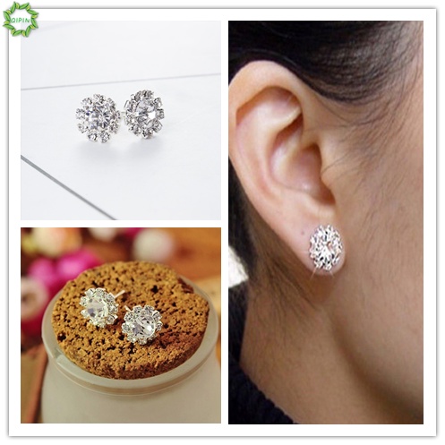 Đôi bông tai bạc hình hoa hướng dương đính đá đơn giản cho nữ