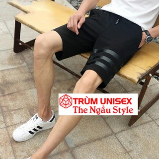 Quần short thun nam nữ 3 sọc đen ngang trumunisex