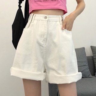Quần shorts kaki jean nữ cạp cao, quần shorts ống rộng chỉnh cạp_C41