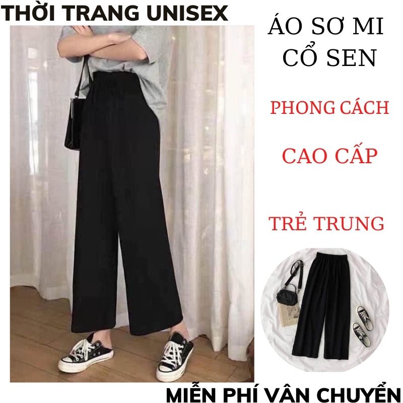 Quần ống rộng nữ Unisex, cát hàn quốc đứng dáng cạp chun lưng cao kiểu quần tây THỜI TRANG1989