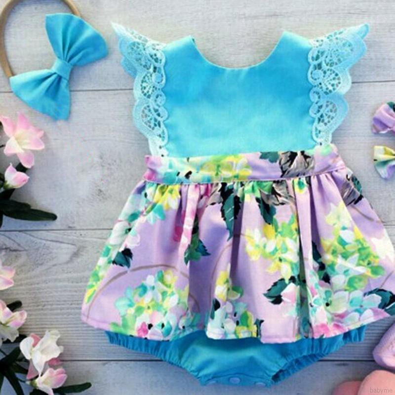 Jumpsuit cotton in hoa cho bé gái