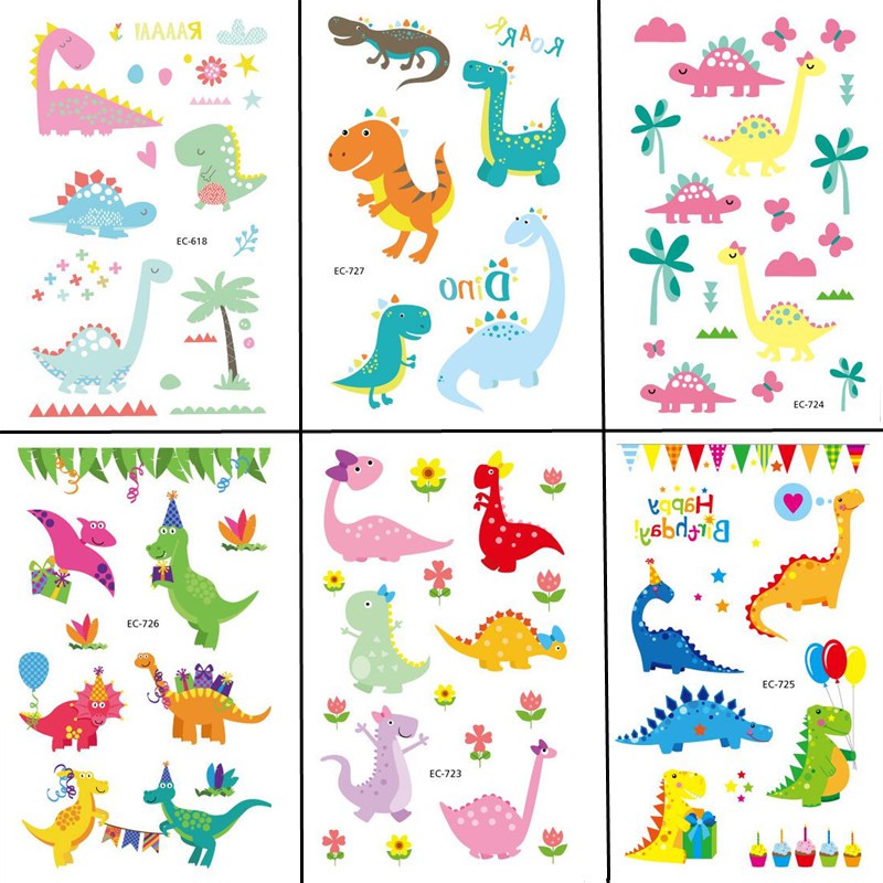 Sticker hình xăm tạm thời họa tiết khủng long chống thấm nước