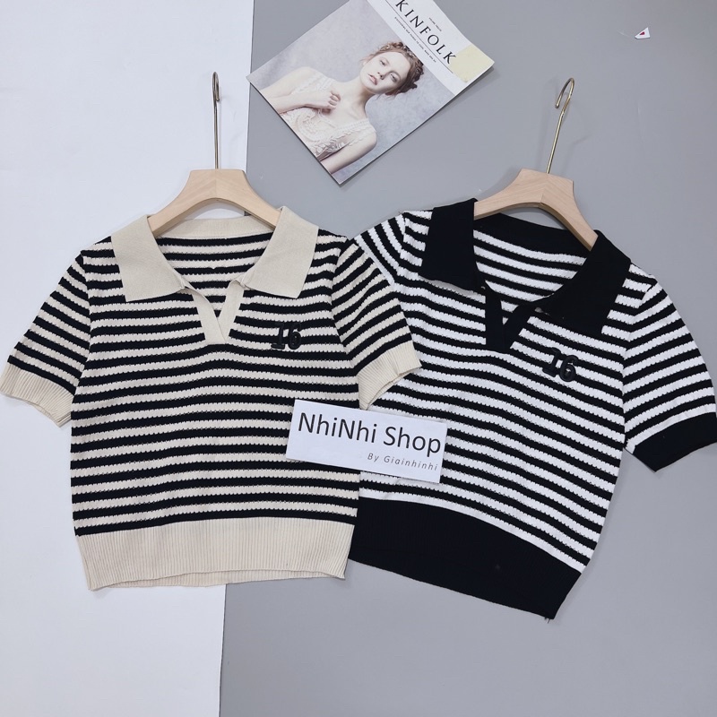 Áo polo len kẻ ngang thêu số 16 siêu đẹp AL7820 - NhiNhi Shop