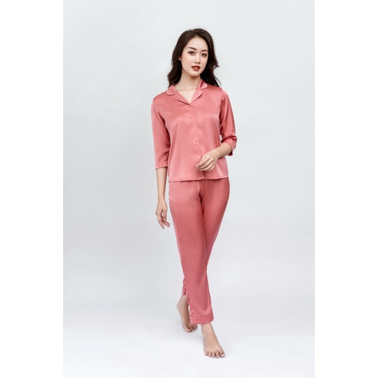 Bộ đồ mặc nhà lụa nữ Winny màu hồng cam size XL 2MNSA21901L