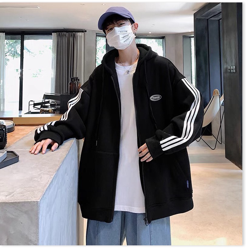 Áo khoác nam nỉ ngoại khoá kéo cùng phối đường sọc tay thời trang Super Fashion