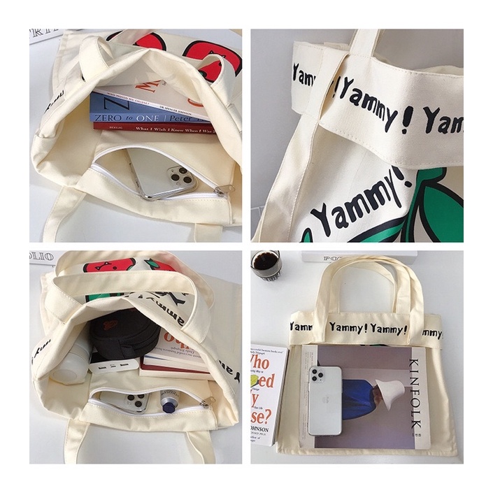Túi tote kiểu Hàn Quốc Yammy cherry vừa a4 xinh xắn (hình thật)