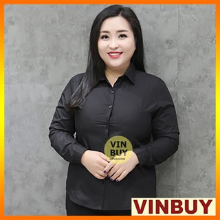 Áo sơ mi bigsize nữ dài tay màu đen form công sở rộng rãi đẹp cho người đến 100kg