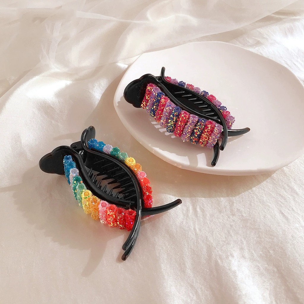 Kẹp Tóc Đính Đá Màu Sắc Cầu Vồng Phong Cách Hàn Quốc Cho Nữ
