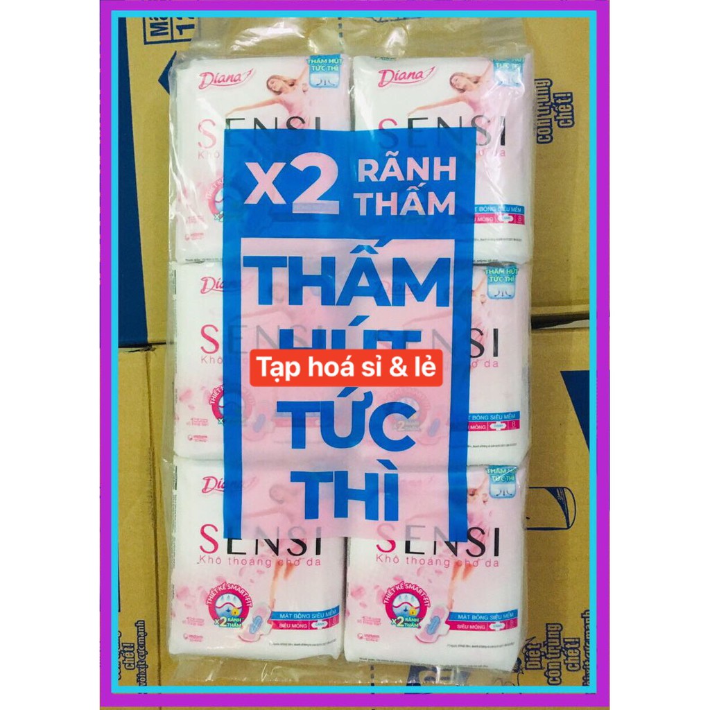 Lốc 6 gói Diana SENSI Siêu Mỏng Cánh (8 Miếng/gói)