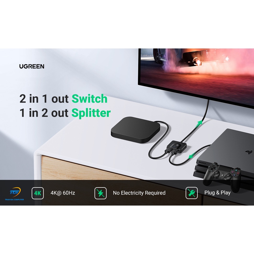 Bộ Gộp HDMI 2 Vào 1 Và Chia HDMI 1 Ra 2 tốc độ 2.0 4K@60Hz Ugreen 70607 - Hàng Chính Hãng (hỗ trợ 2 chiều)