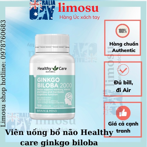 Viên uống bổ não Healthy care ginkgo bibola 100 viên của Úc- ĐỦ BILL-ĐI AIR-DATE XA