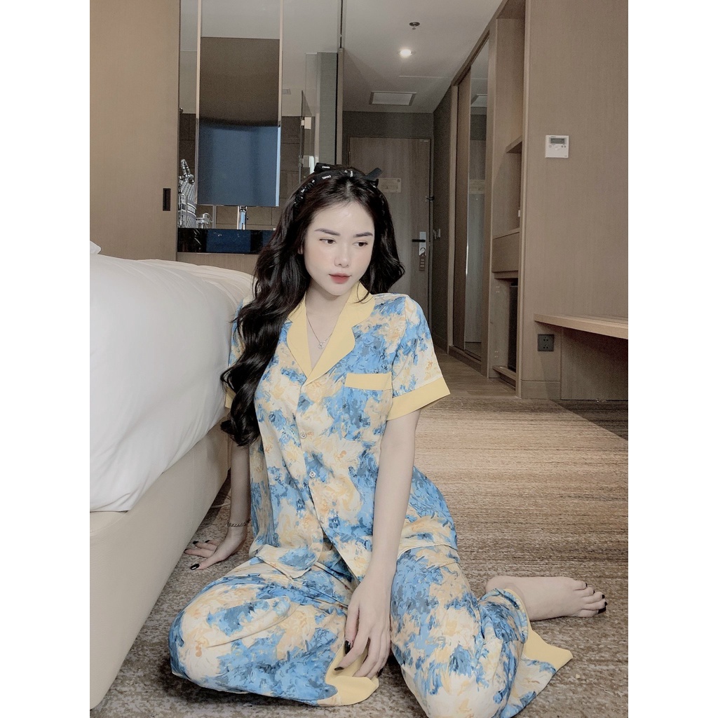 Đồ Bộ Pijama Nữ Lụa Mango Cao Cấp,Tay Ngắn Quần Dài,Hàng Thiết Kế,Chất Vải Mềm Mịn