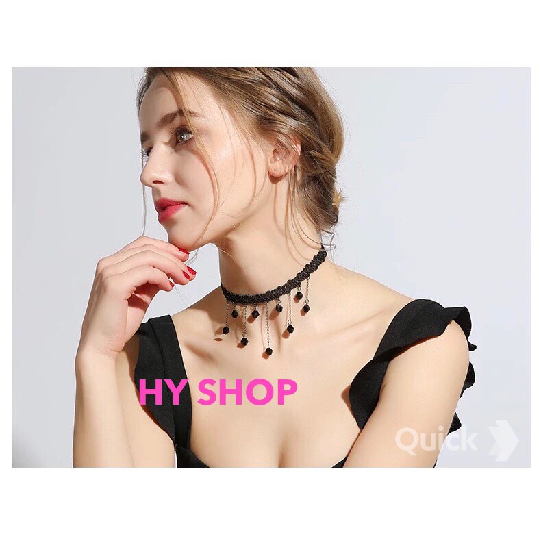 vòng cổ choker tua rua kim đen xinh xắn