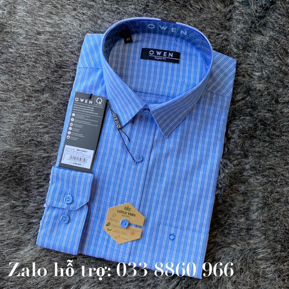 Sale Chính Hãng OWEN - Áo sơ mi dài tay Owen regular fit chất sợi sen ca rô màu xanh AR 91494 hot 🌺 neww * ! %