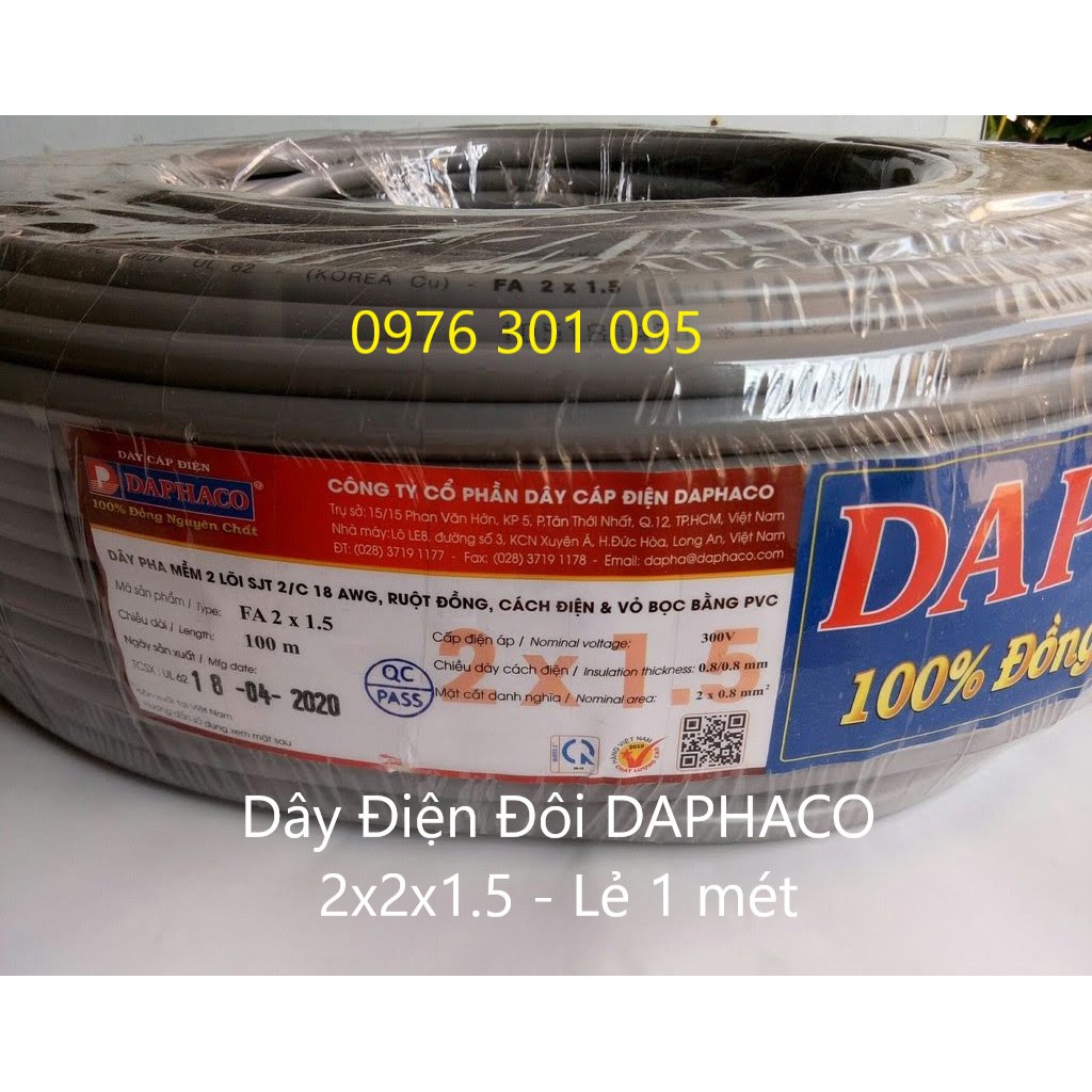 Dây Điện ĐÔI XÁM TRÒN DAPHACO {FA TRÒN LỚP VỎ} Bán lẻ theo Mét 2X1.0 ,2X1.5 ,2X2.5