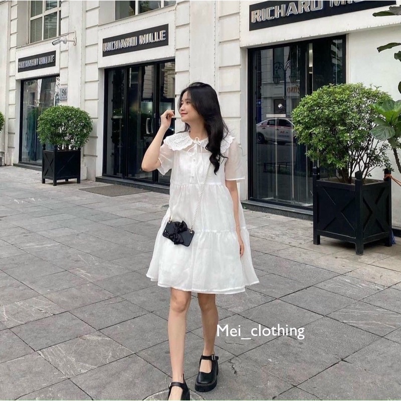 [Ảnh thật/video] Váy babydol phối cổ ren 3 tầng tiểu thư