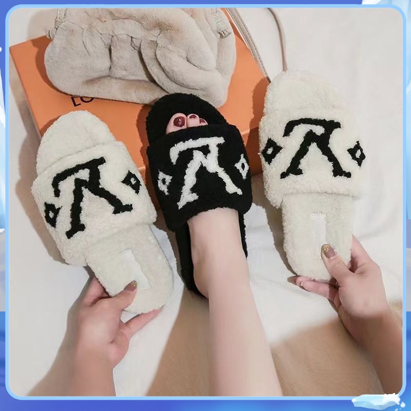 Dép Lông Cừu Đế Bằng Dày Dặn Ấm Áp Thời Trang Thu Đông Cho Nữ Có Size Lớn