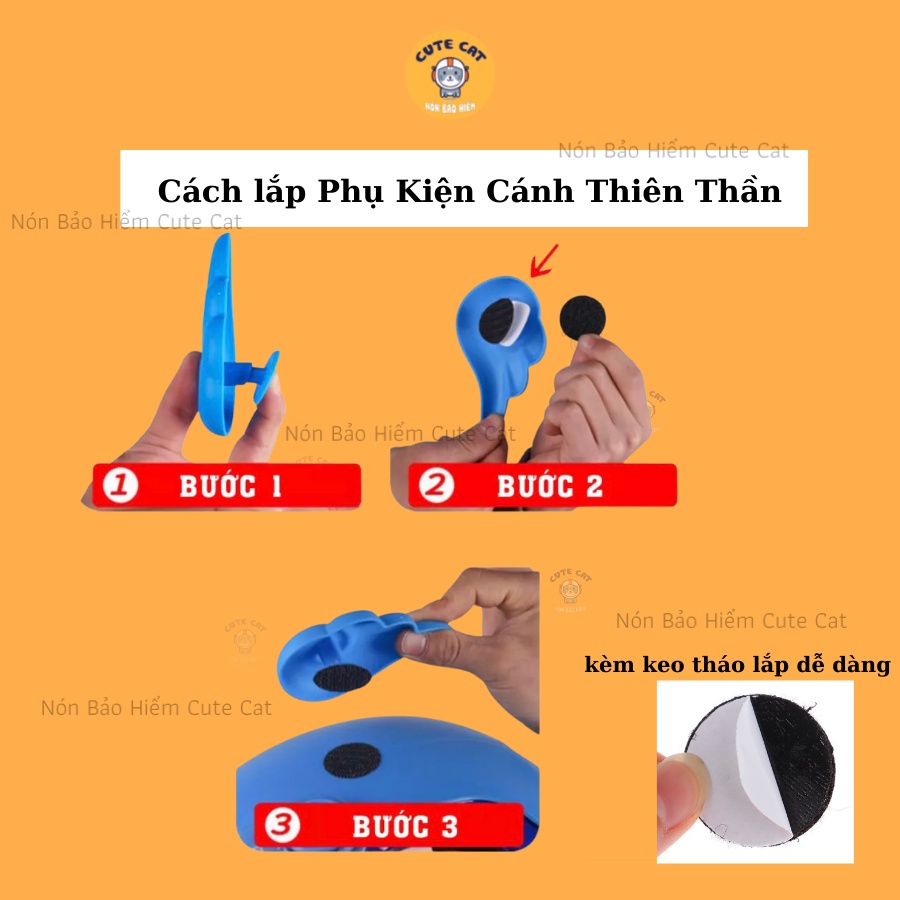 Nón Bảo Hiểm Nửa Đầu Kính phi Công Kèm Phụ kiện Cánh Thiên Thần Gắn Mũ Bảo Hiểm, Mũ Bảo Hiểm 1/2 Kính phi Công CUTE CAT