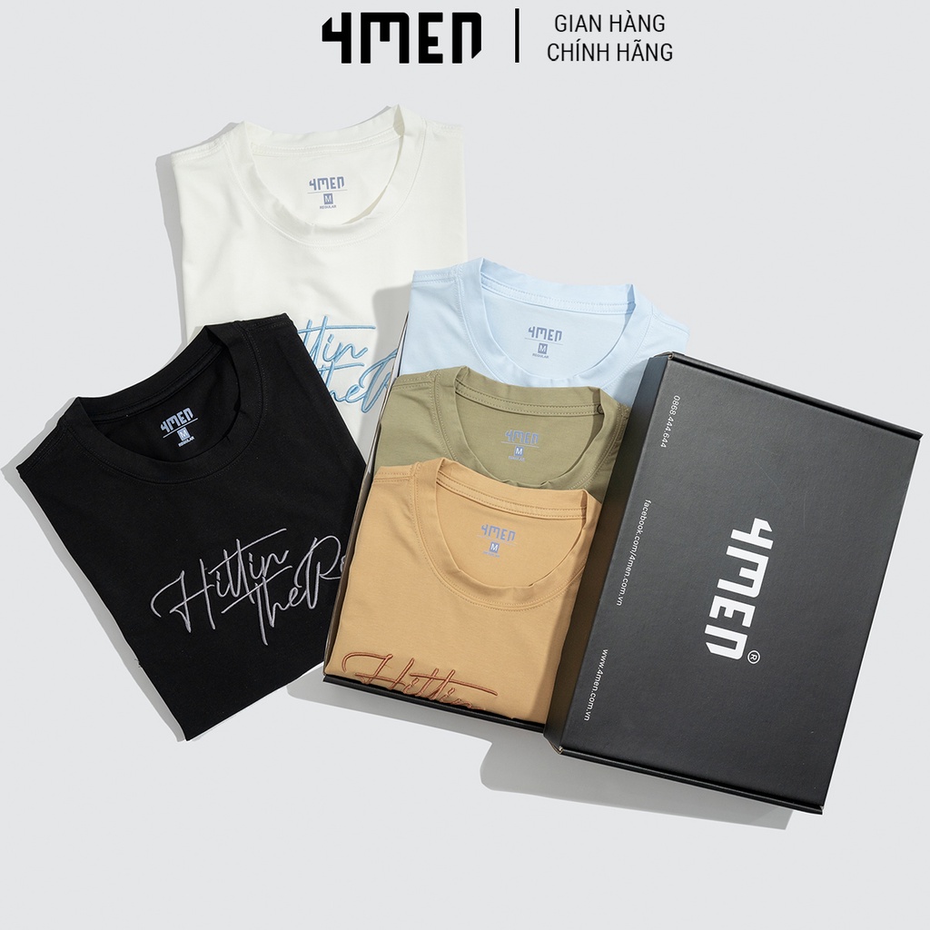 Áo thun nam cổ tròn đẹp 4MEN AT052 ngắn tay, thêu chữ nổi ấn tượng, vải cotton cao cấp thoáng mát | BigBuy360 - bigbuy360.vn