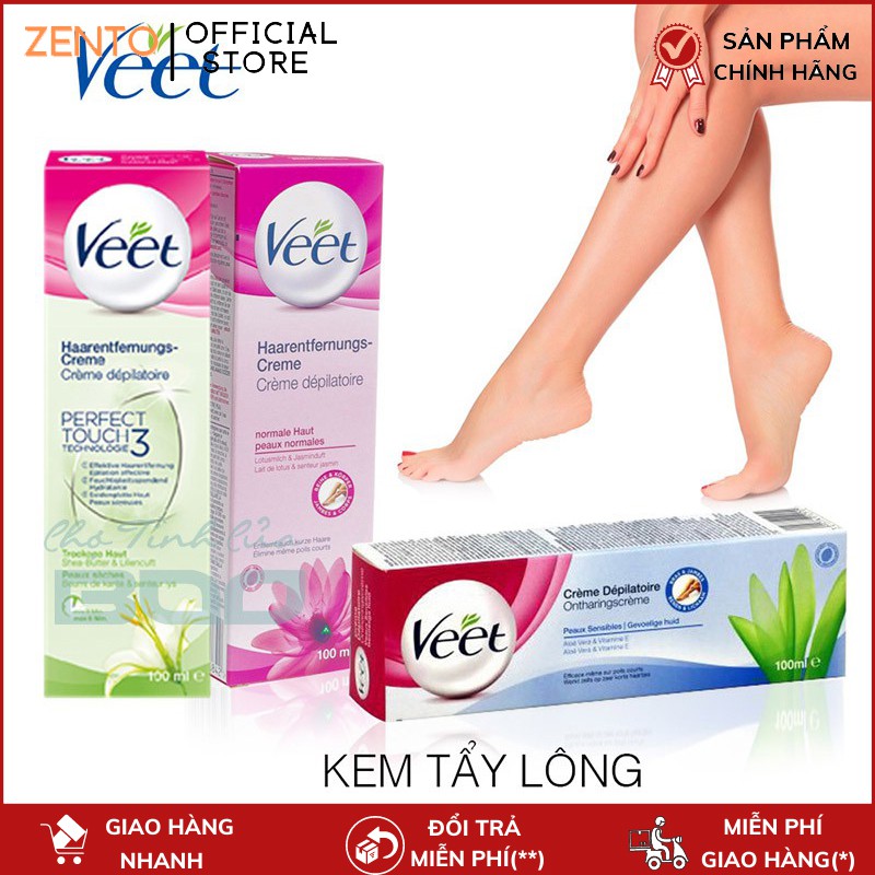 Kem tẩy lông triệt lông Veet Pháp 100ml tẩy lông nách, tay, chân hiệu quả ZENTOP