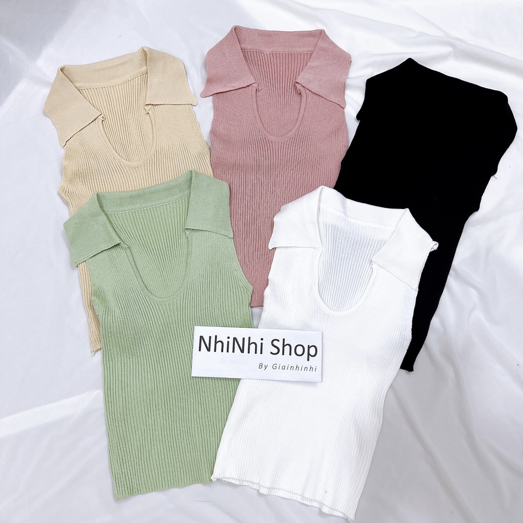 Xả hàng - Áo len mỏng cổ bẻ khoét V, Áo len kiểu sát nách cổ đức AL056 - NhiNhi Shop