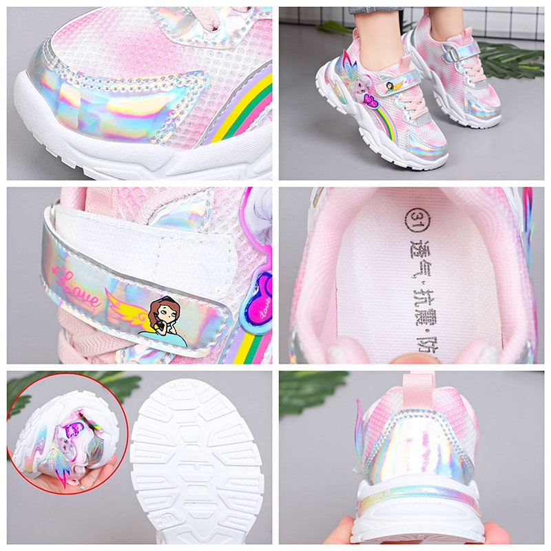 Giày Thể Thao Vải Lưới Thoáng Khí Chống Trượt In Hình Công Chúa Elsa Cho Bé Gái