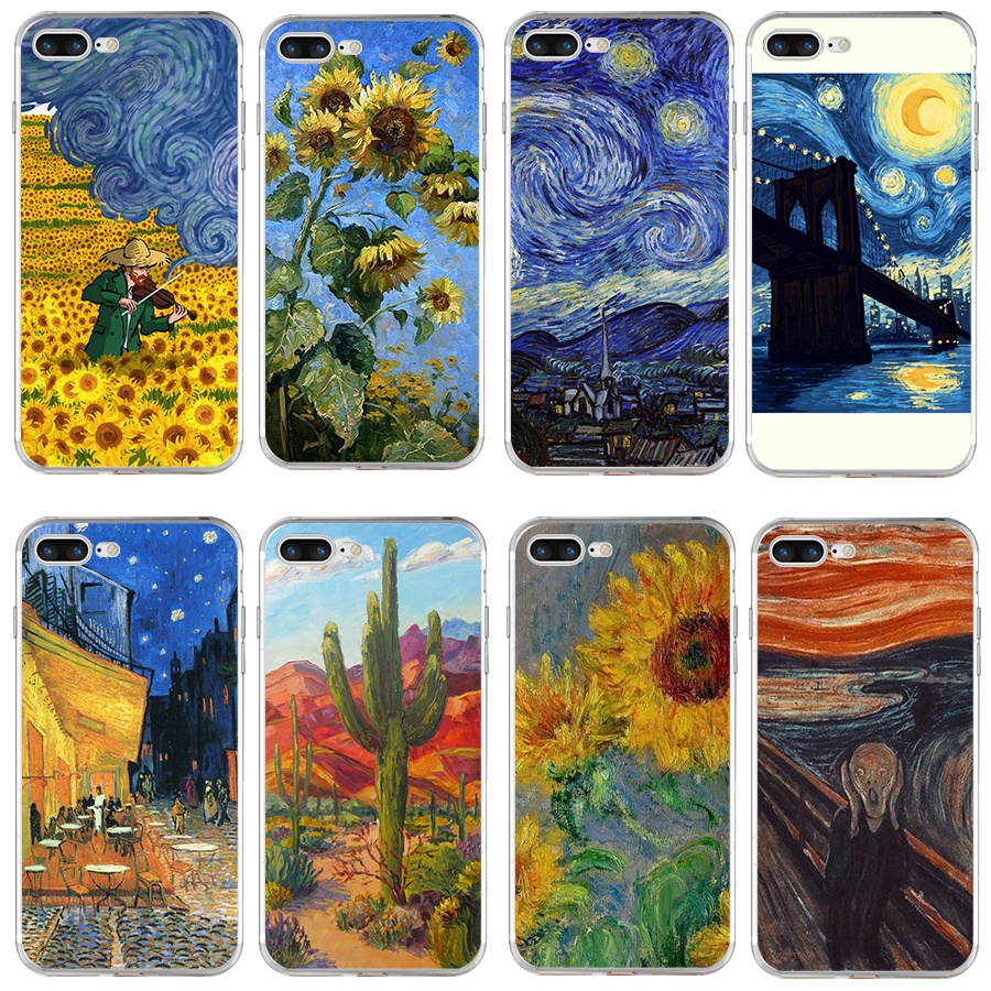 Ốp Điện Thoại Silicon Mềm Trong Suốt Chống Sốc Họa Tiết Tranh Sơn Dầu Van Gogh Cho iphone 7 plus 8 plus se 2020 2022
