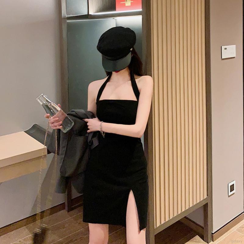 Đầm hai dây cổ vuông màu trơn thiết kế hở lưng phong cách quyến rũ