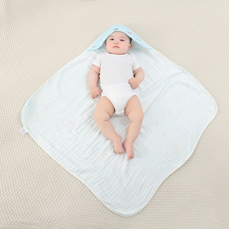 Khăn ủ xô vuông Organic cao cấp có mũ, khăn ủ xô cotton sợi tre cực đẹp mềm mịn mát KT: 90x90cm