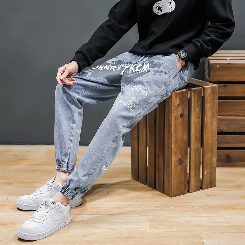 Quần Jean Dài Dáng Rộng In Họa Tiết Phong Cách Hip hop Hàn Quốc Thời Trang Cho Nam