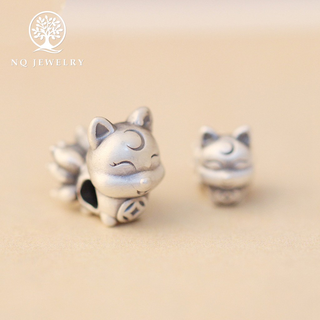 Charm bạc hồ ly 9 đuôi xỏ ngang - NQ Jewelry