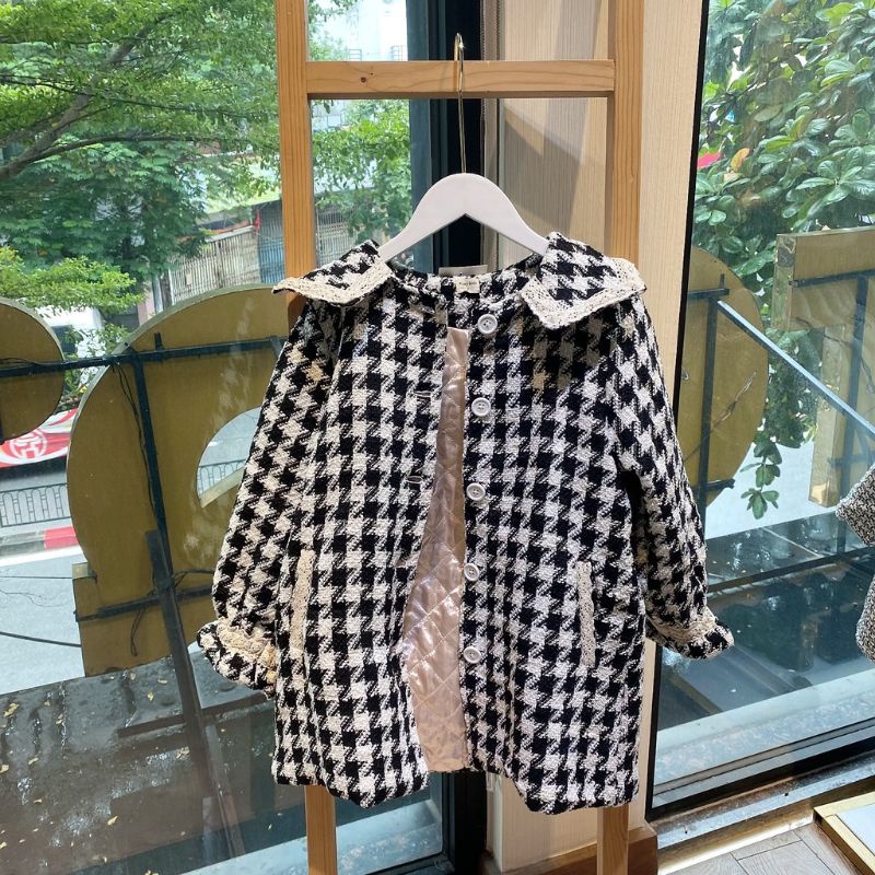 Áo khoác dạ Tweed trần bông KIWY KIDS dáng dài ấm áp Kids14 - 2130  cho bé gái từ 1 đến 11 tuổi