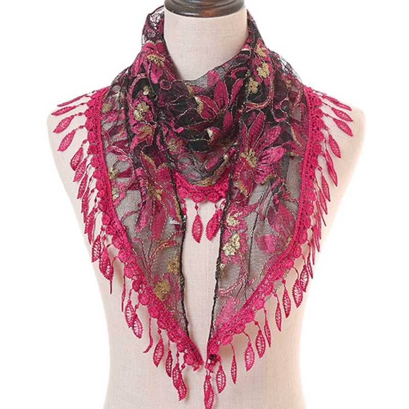 Khăn Choàng Cổ Họa Tiết Hoa Phối Ren Tua Rua Phong Cách Bohemian