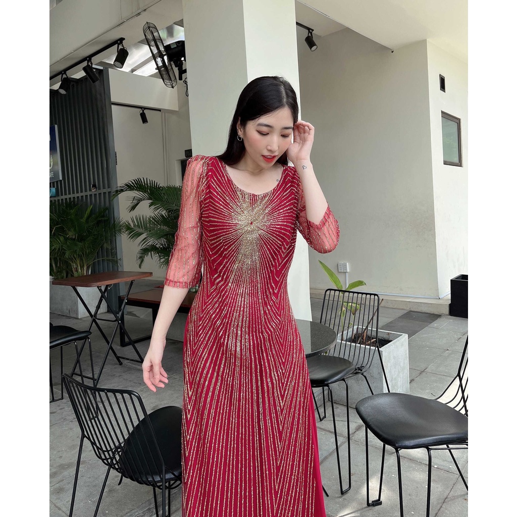 đầm trung niên cao cấp cho mẹ thiết kế dự tiệc , ngồi sui , sang trọng lấp lánh