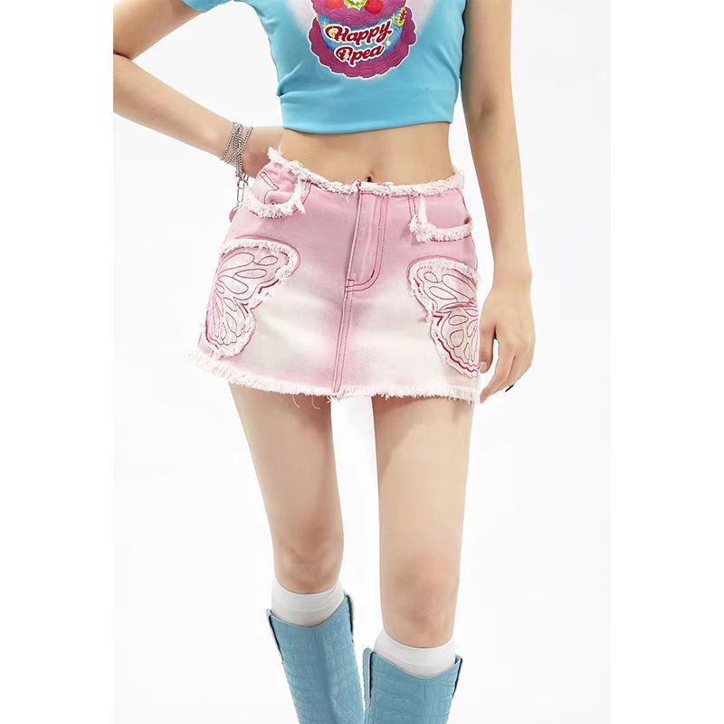 Chân Váy Ngắn Mini Thêu Họa Tiết Bướm Màu Sắc Tương Phản Phong Cách Cổ Điển Thời Trang Mùa Hè Cho Nữ Y2k Hot Girl Millennium Apea2022