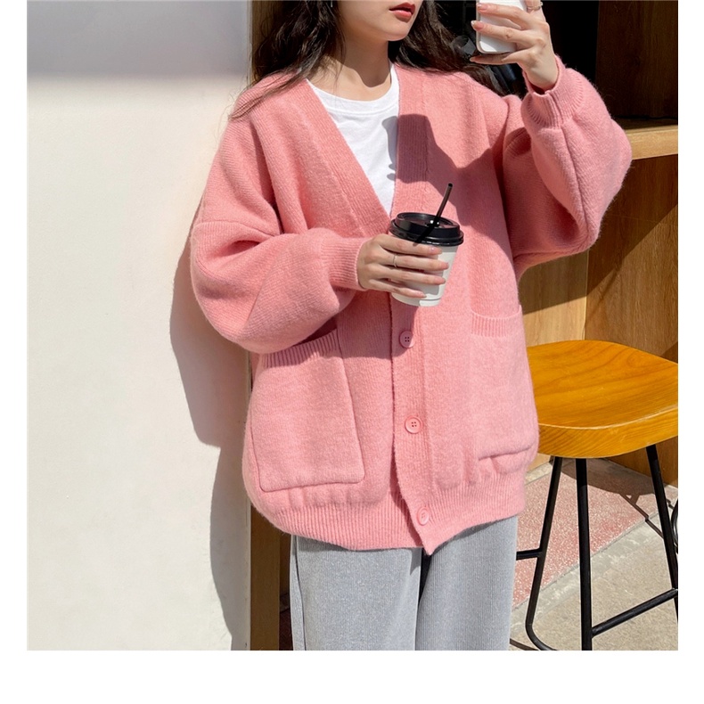 ZHELIHANGFEI Áo Len Tay Dài Cổ Chữ V Form Rộng Theo Phong Cách Preppy Dễ Phối Đồ