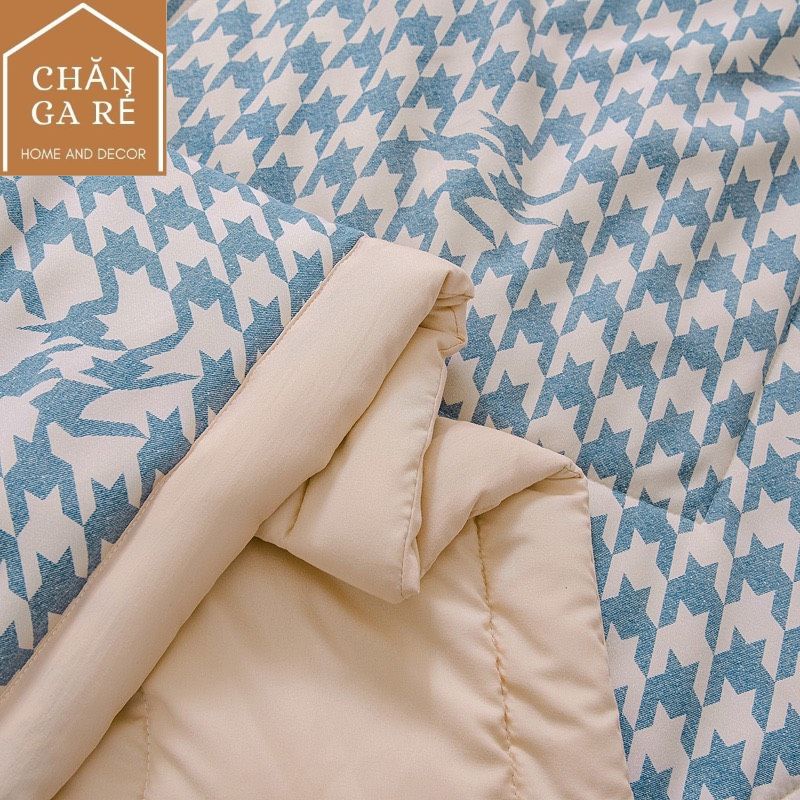 [Hàng nhập] Bộ chăn ga cottong đũi kẻ chăn trần bông freesize (bo chun theo yêu cầu)