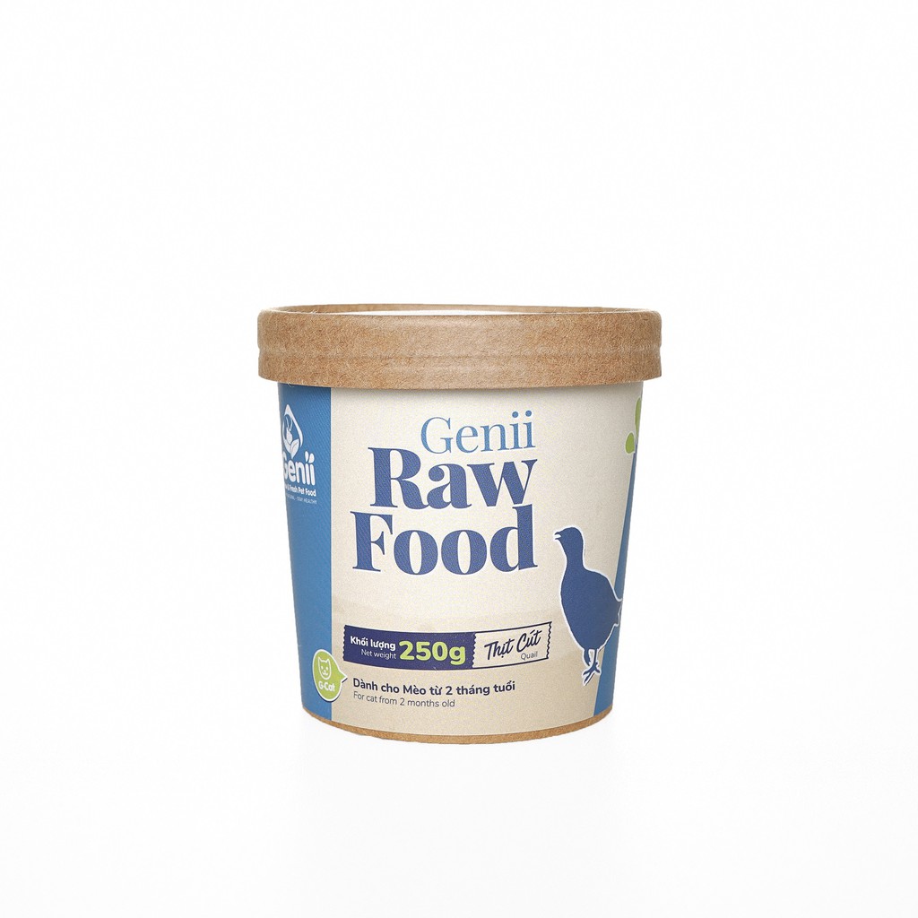 Genii Raw Food - thức ăn tươi cho mèo thịt chim cút 250g