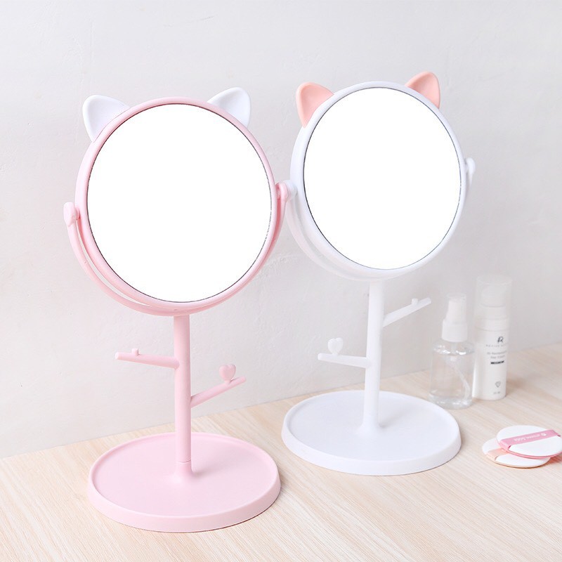 Gương Tai Mèo Để Bàn Trang Điểm Pilu Kiếng Soi Phong Cách Hàn Quốc Xoay 360 Độ Decor Phòng
