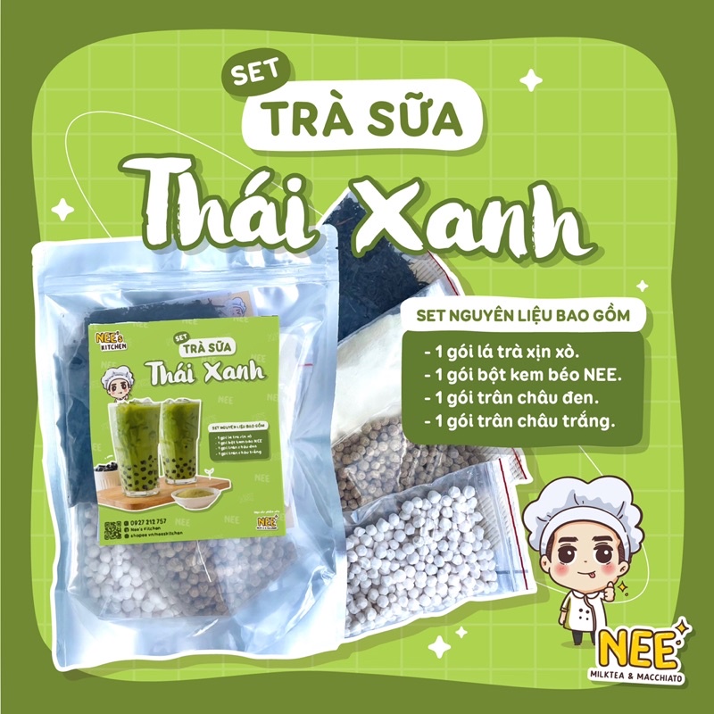 Set nguyên liệu trà sữa thái xanh trân châu (25-30ly). Trà sữa NEE milktea.